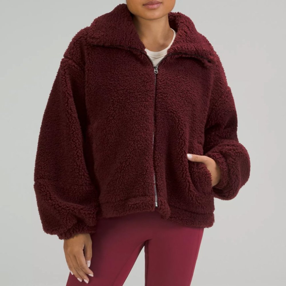 Lululemon Cinchable Fleece Zip-Up (Red Merlot, Size 10, NEW)